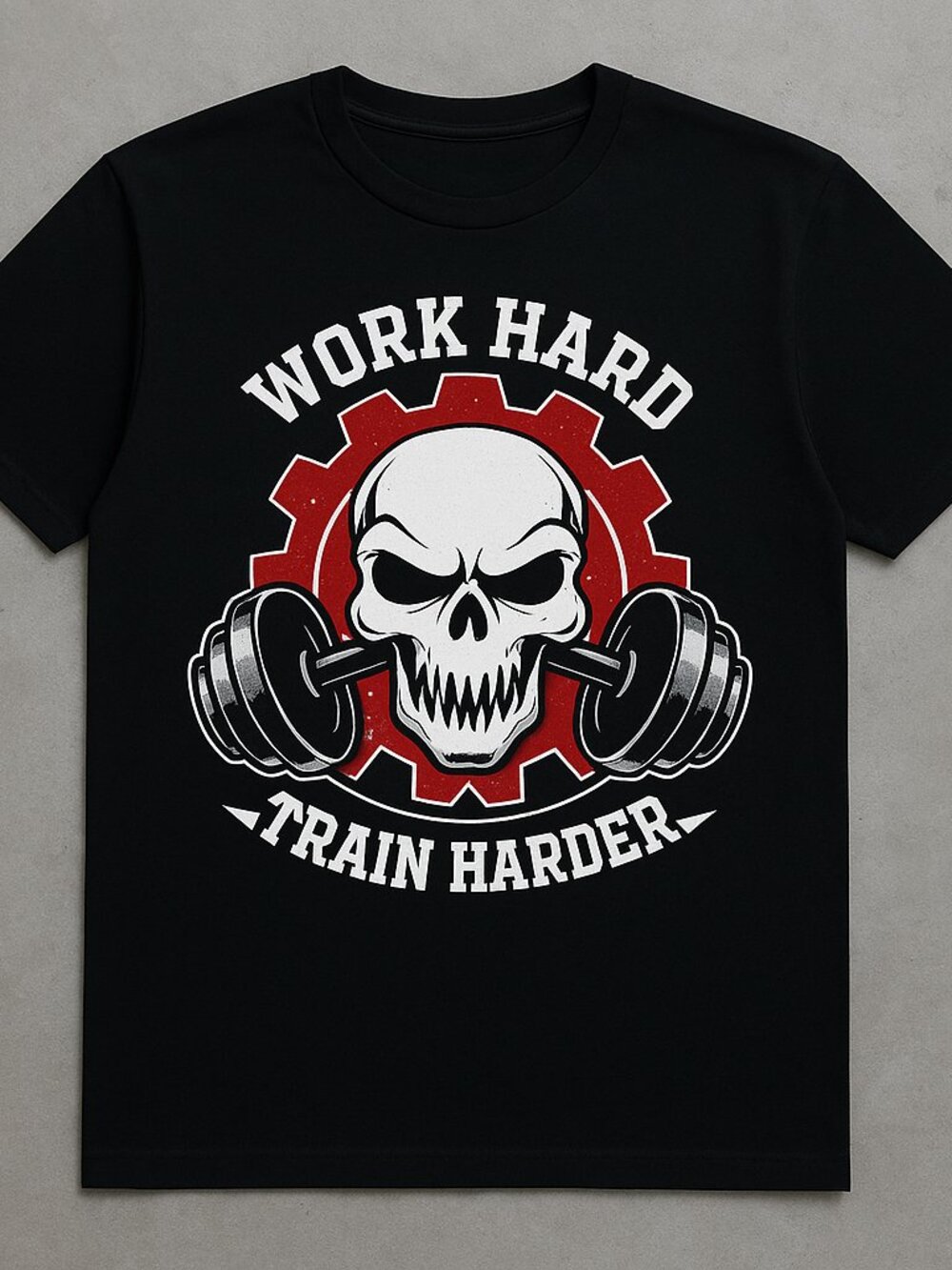 Work Hard Train Harder Skull Gym Graphic Tee | Black Workout T-Shirt